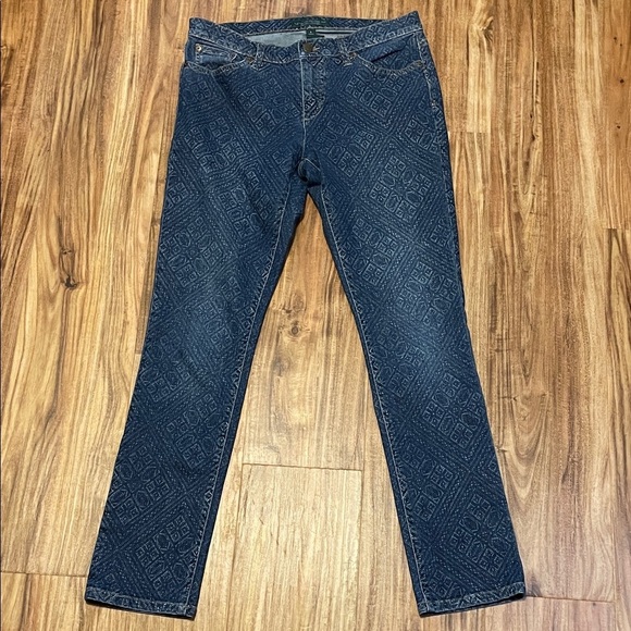 Ralph Lauren womens jeans 8 31 Blue white Pattern design stretch skinny mid rise - Picture 1 of 7